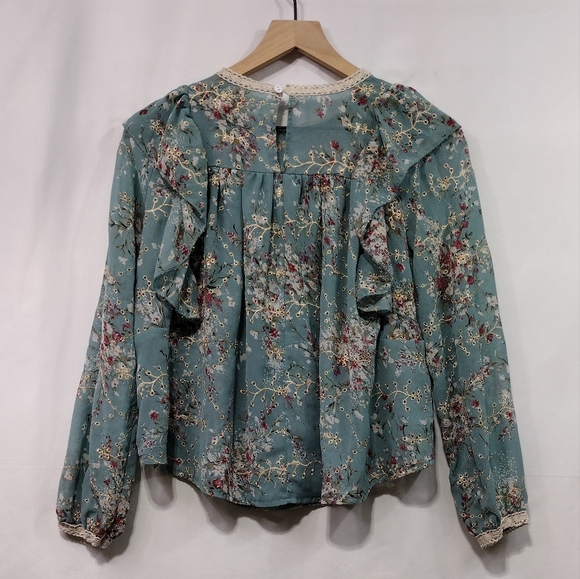 Sunday Seoul Floral Eyelet Babydoll Top Women's S Blue Artsy Cottagecore Retro - Picture 6 of 10